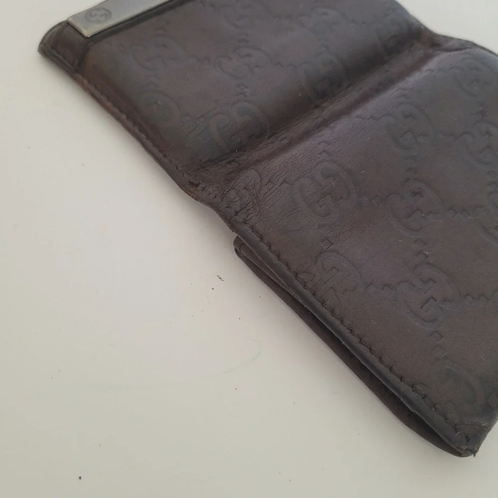 Gucci Guccissima Brown Leather Card Case Wallet GG Monogram 251727-496334 Italy‎